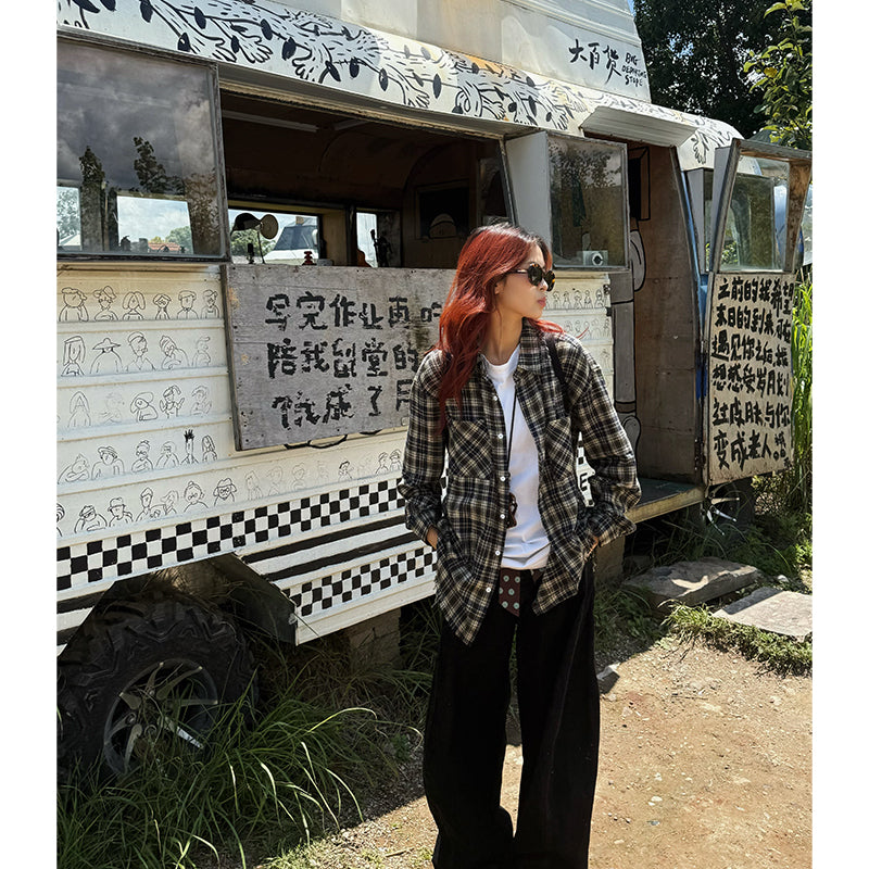 チェック柄長袖シャツ N592