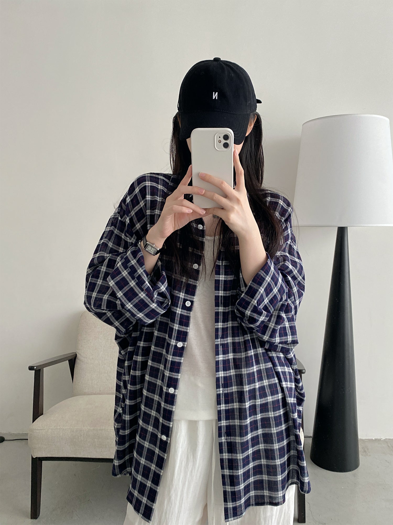 チェック柄長袖シャツ N570