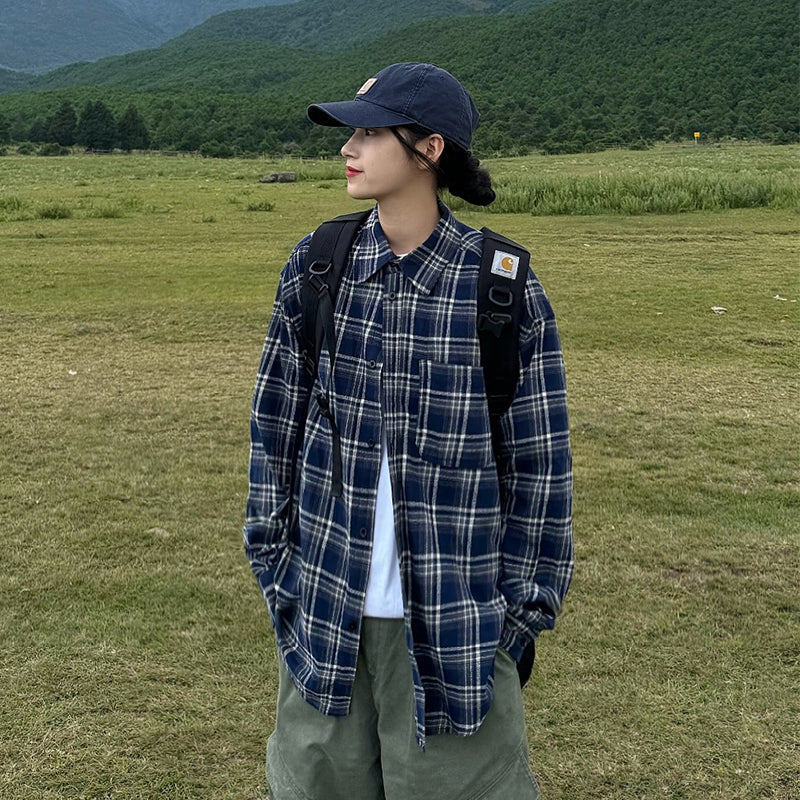 ネイビーブラックチェックシャツ N124