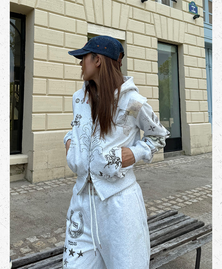 ショート丈プリントパーカー N638