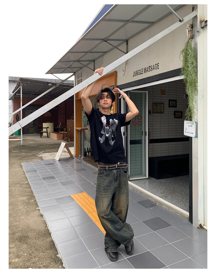 ラウンドネックロックプリントTシャツ N442