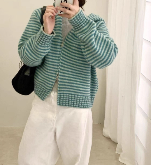 ダブルジップボーダーニットパーカー TH-004