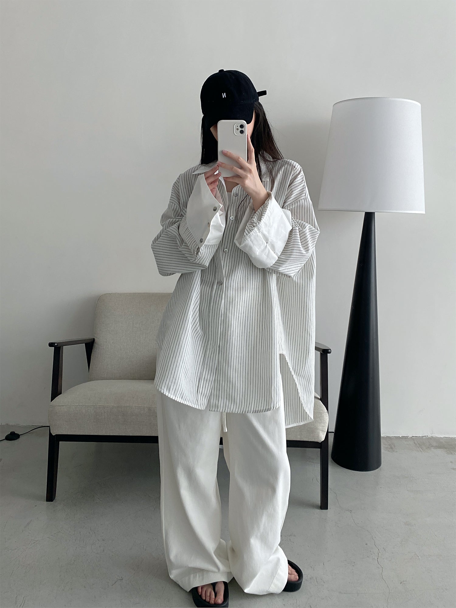 オーバーサイズ・ピンストライプ・チュニックシャツ N615