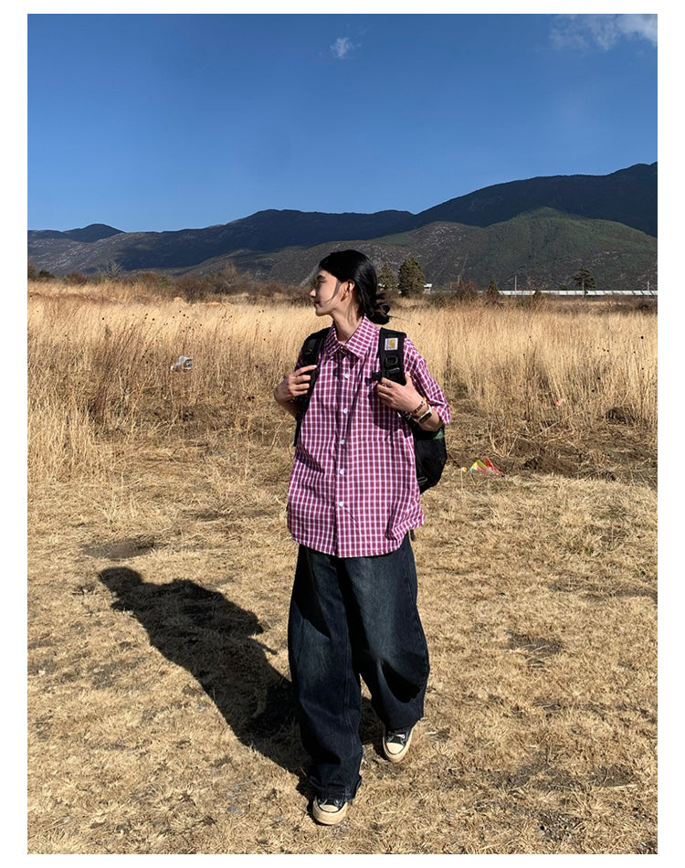 チェック柄半袖Tシャツ N433