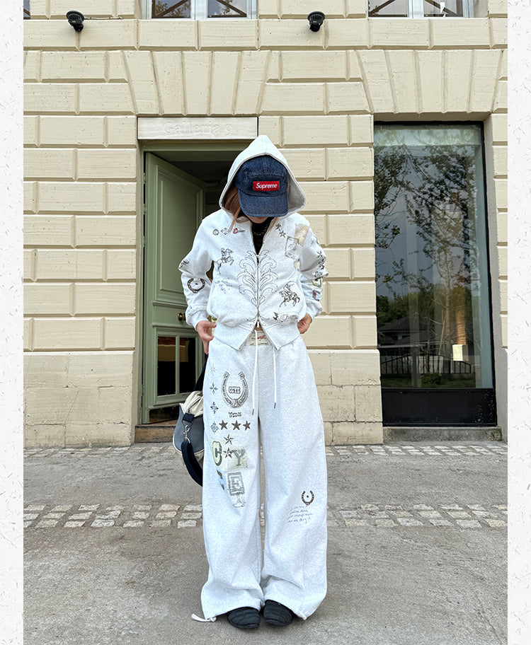 ショート丈プリントパーカー N638