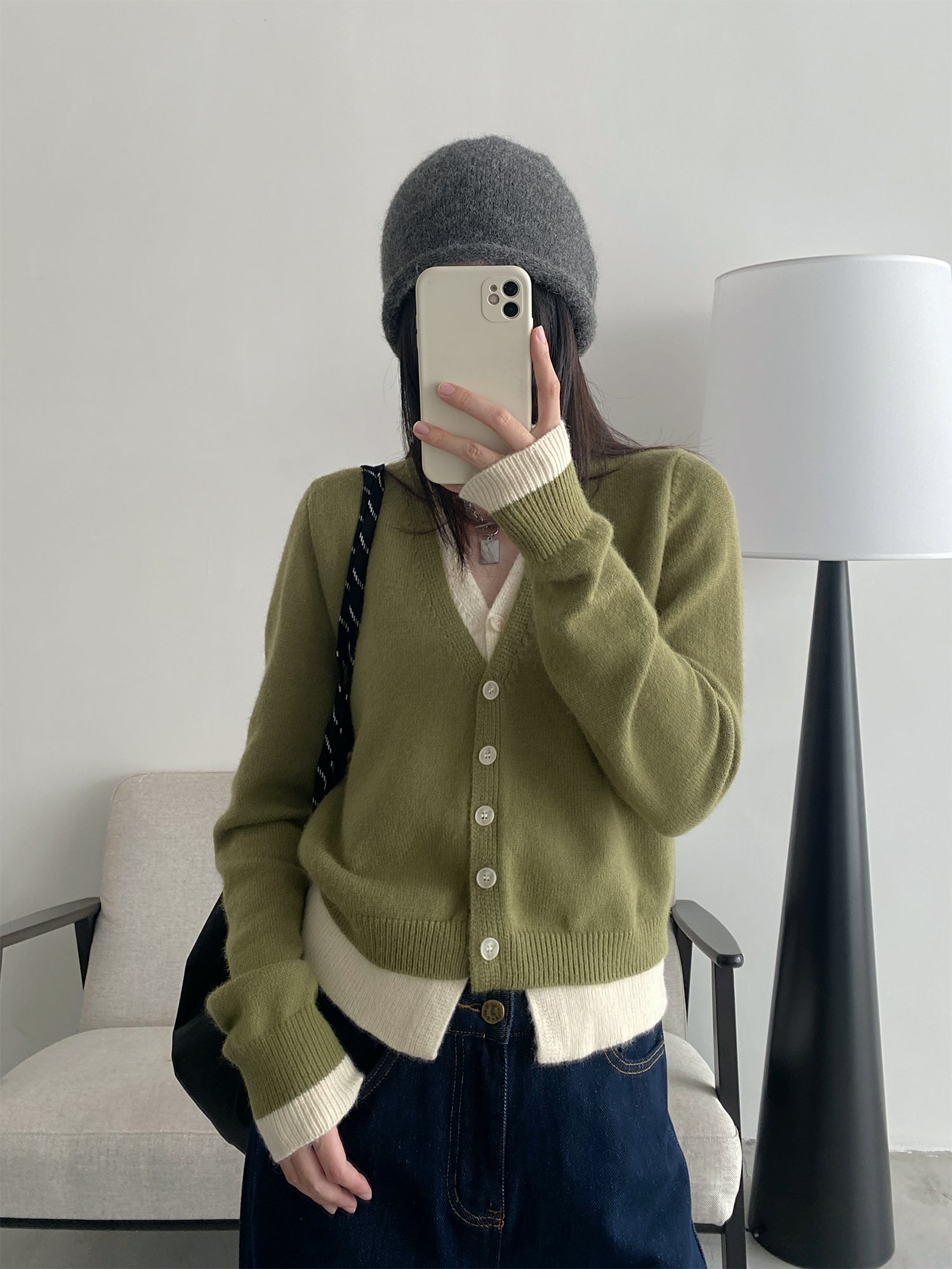 フェイクツーピースニットカーディガン N630