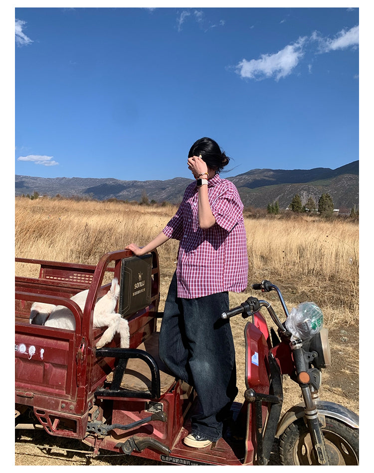 チェック柄半袖Tシャツ N433