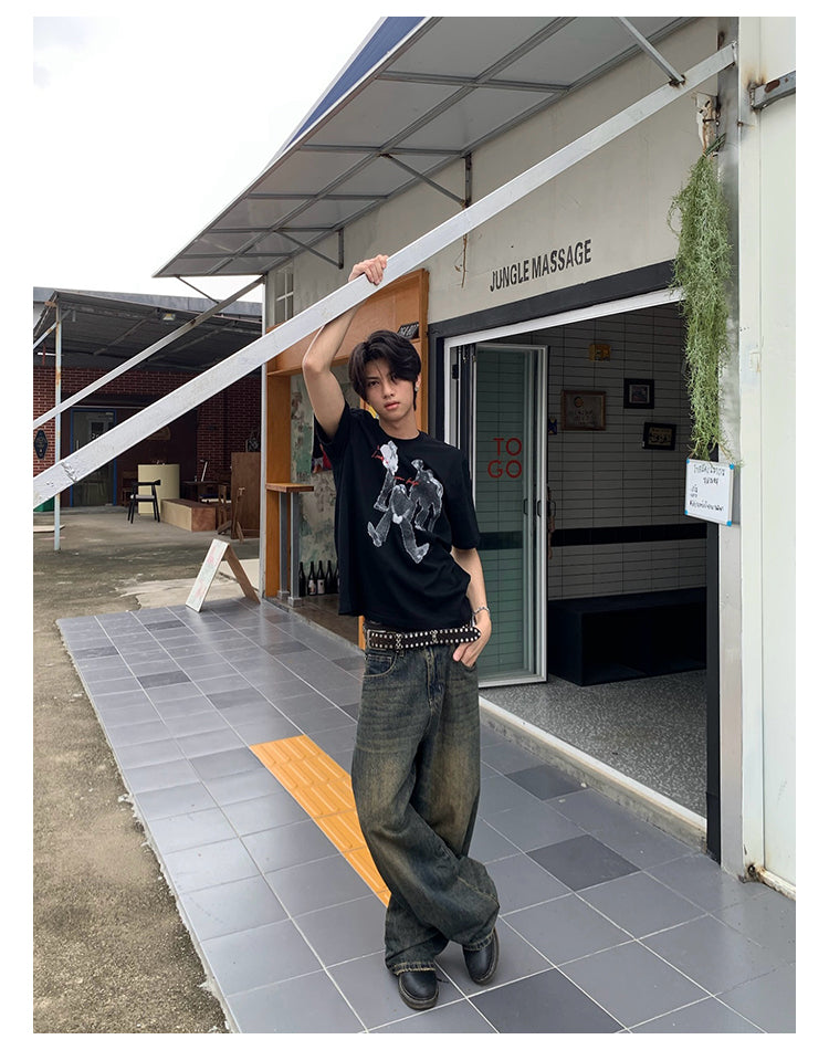 ラウンドネックロックプリントTシャツ N442