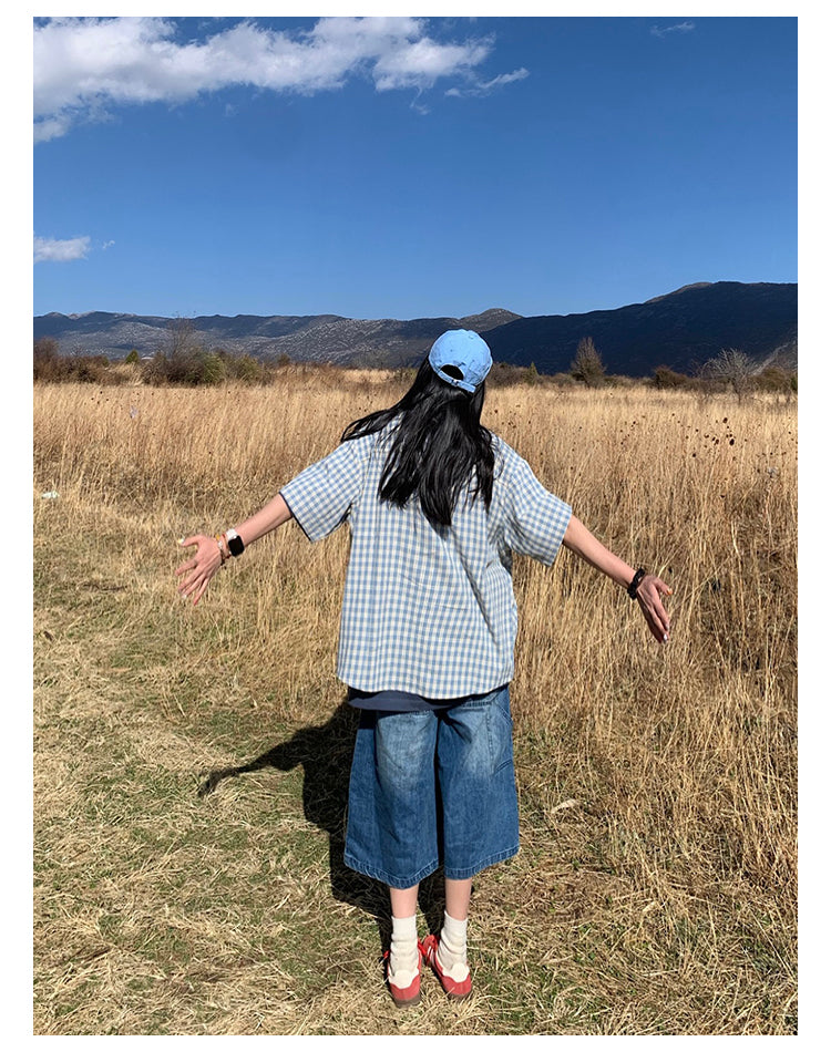 ギンガムチェック半袖シャツ N436