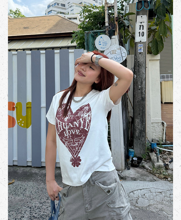 ヴィンテージハート グラフィックTシャツ N516