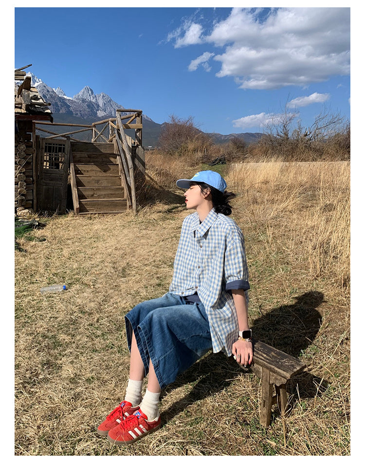 ギンガムチェック半袖シャツ N436