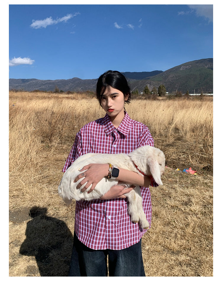 チェック柄半袖Tシャツ N433