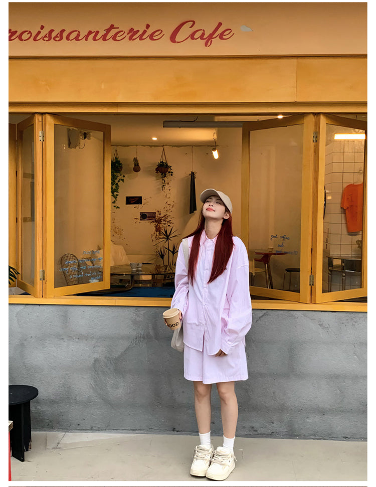 ストライプシャツショーツセットアップ N450