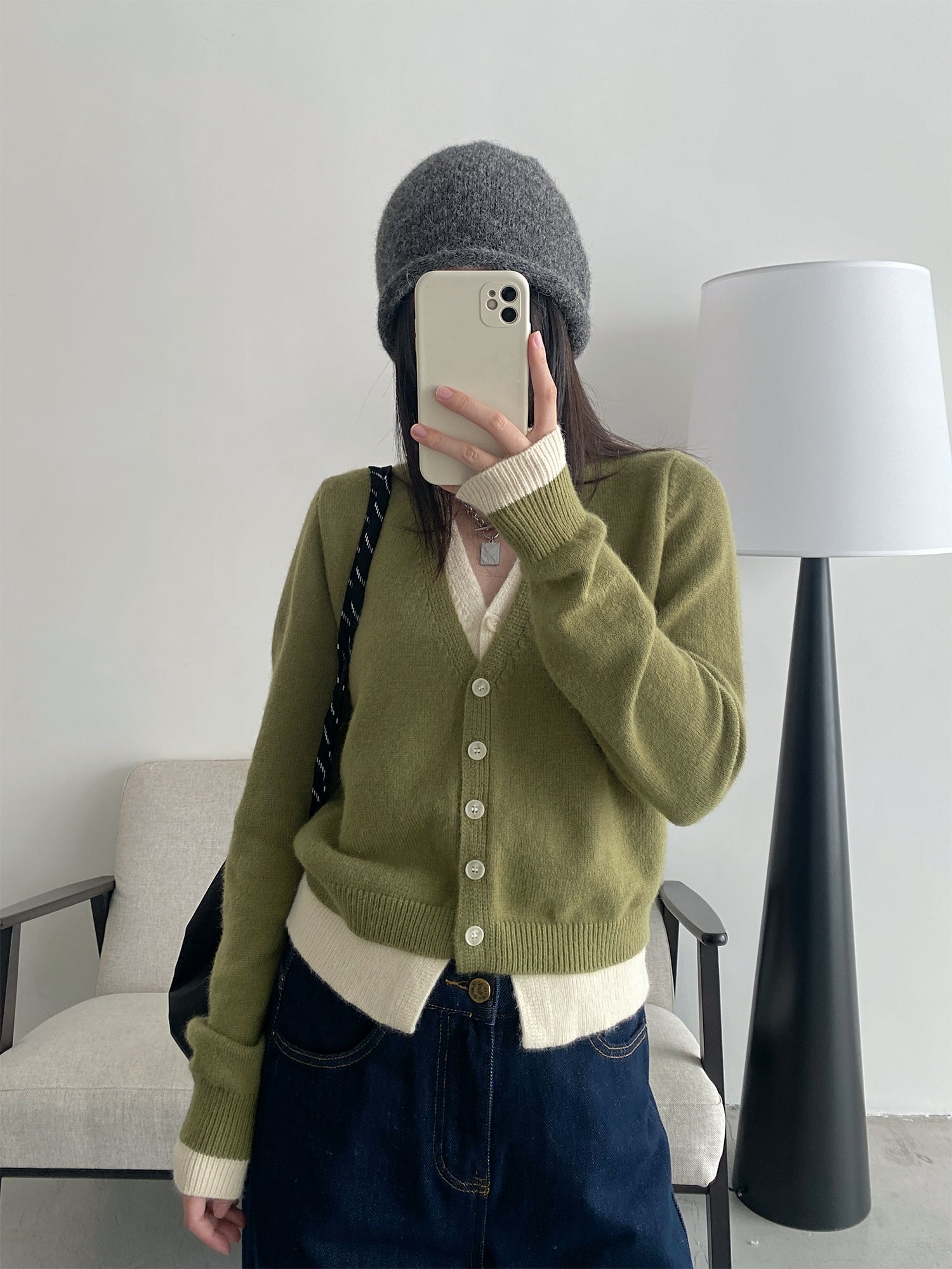 フェイクツーピースニットカーディガン N630