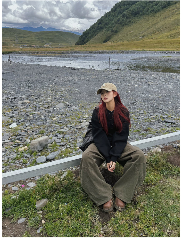 フェイクツーピースヘンリーカラースウェット N686