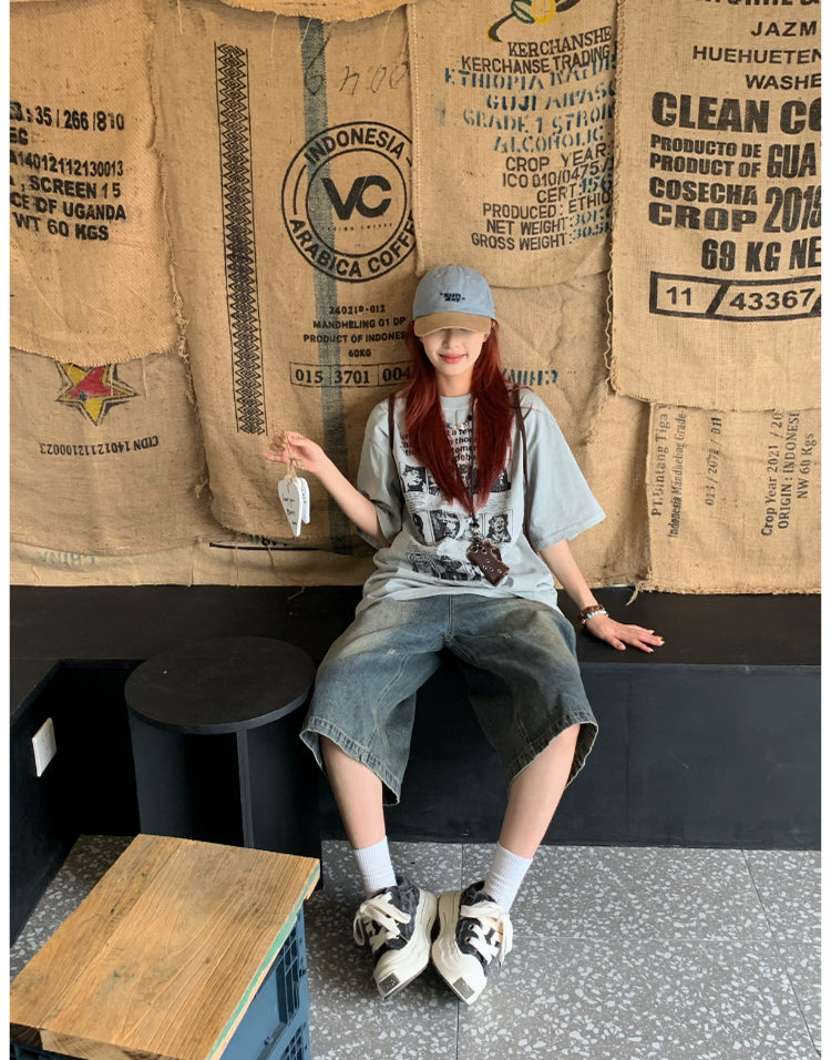 ワイドデニムショートパンツ N464