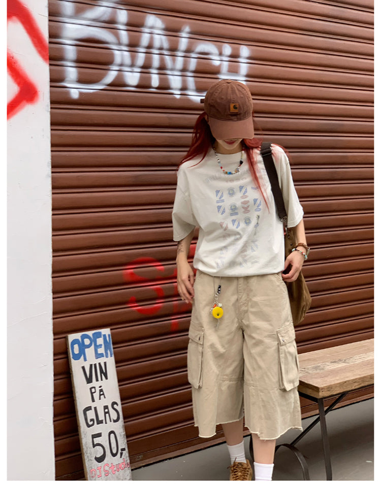 ウォッシュ加工クロップドパンツ N482