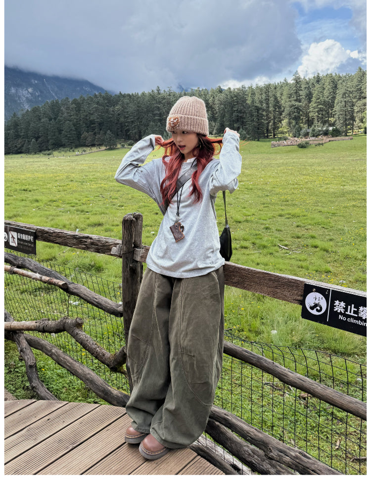 フェイクツーピースヘンリーカラー長袖Tシャツ N593