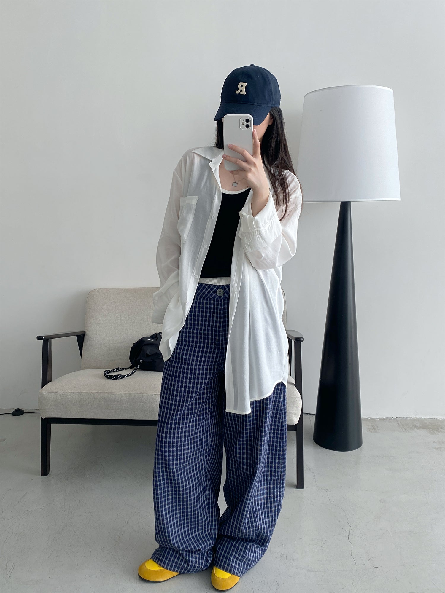 チェック柄ハイウエストワイドパンツ N466