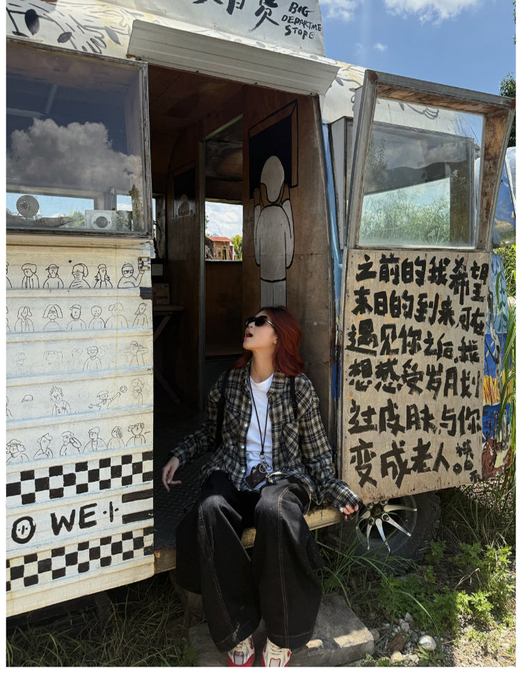 チェック柄長袖シャツ N592