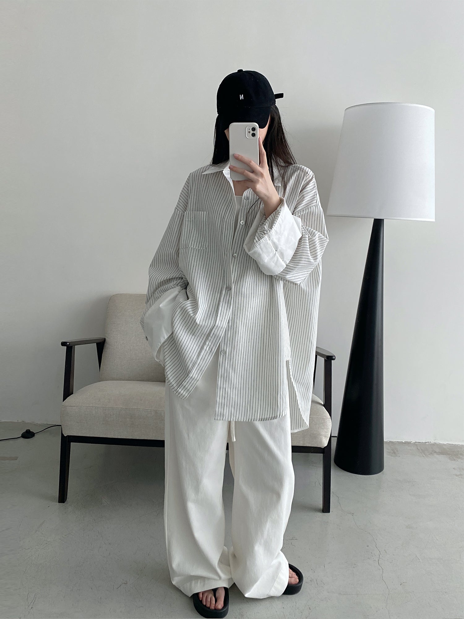 オーバーサイズ・ピンストライプ・チュニックシャツ N615