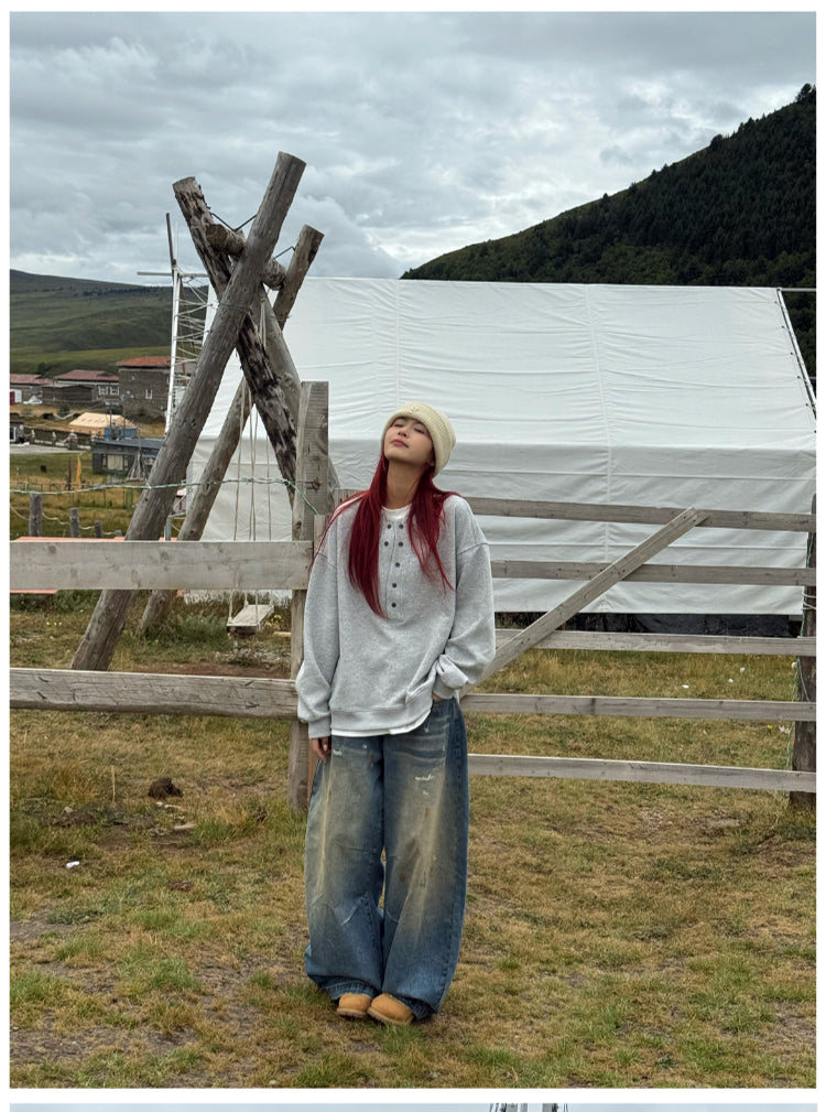 フェイクツーピースヘンリーカラースウェット N686