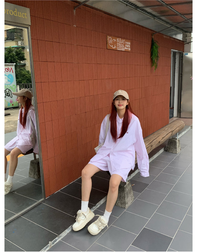 ストライプシャツショーツセットアップ N450