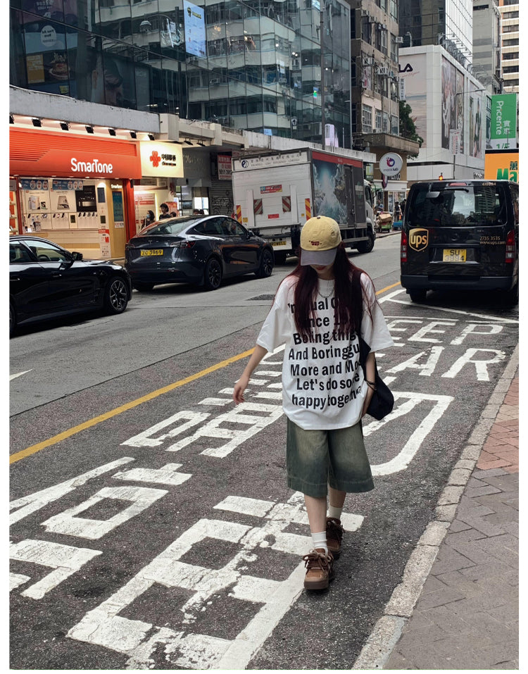 ミドル丈ワイドデニムハーフパンツ N479