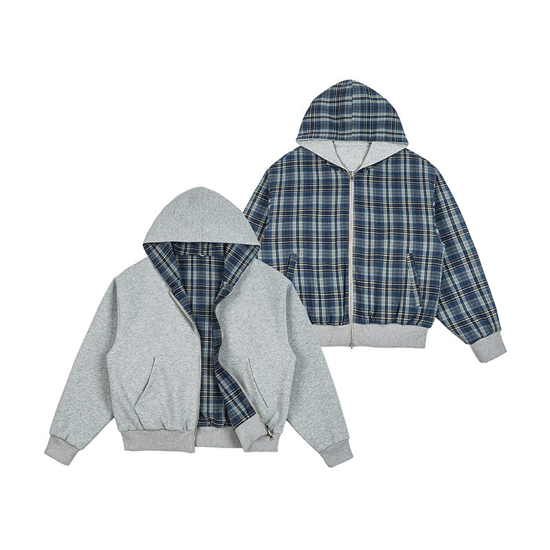 リバーシブルチェック柄パーカー N498