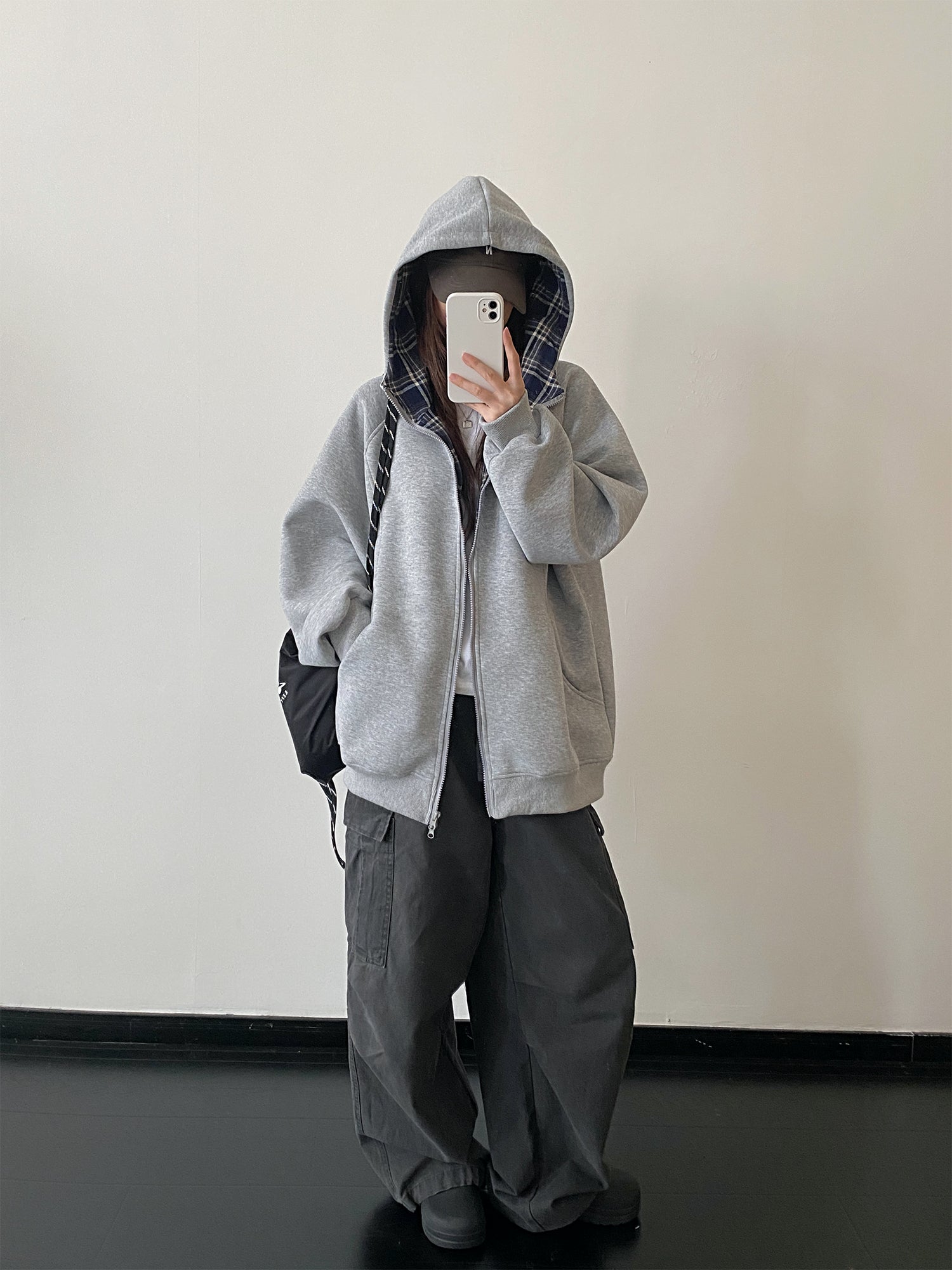 チェック柄長袖パーカー N574