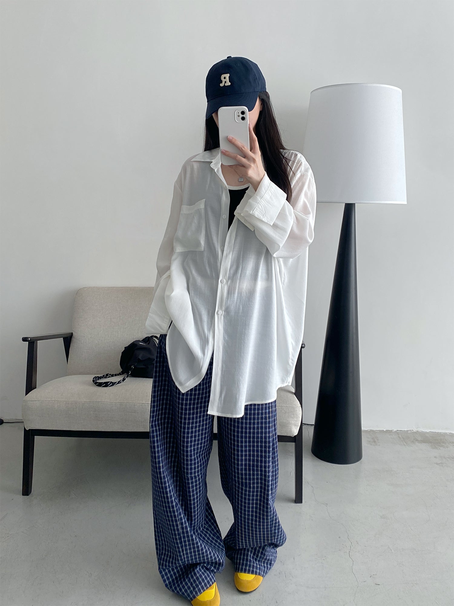 チェック柄ハイウエストワイドパンツ N466