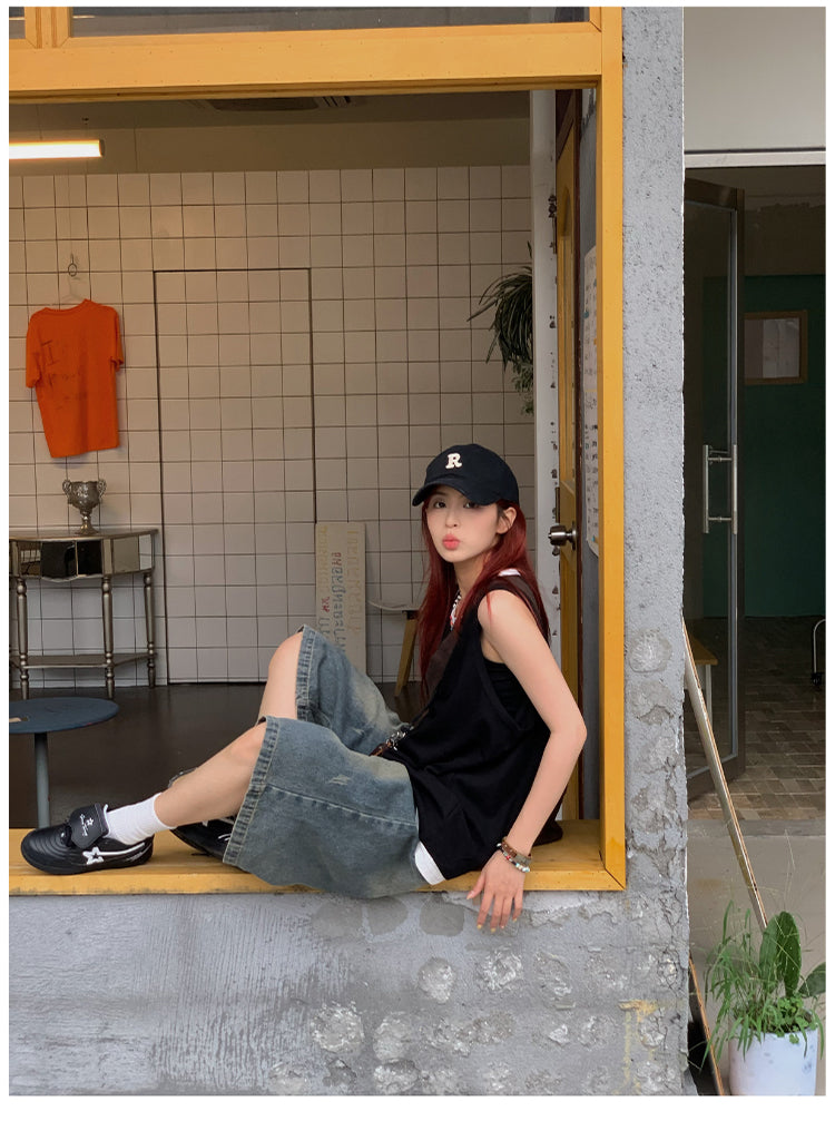 ワイドデニムショートパンツ N464