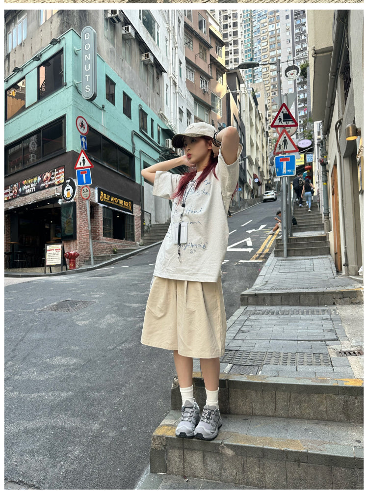 手書き風プリント 半袖Tシャツ リラックスフィット 大人カジュアル N429