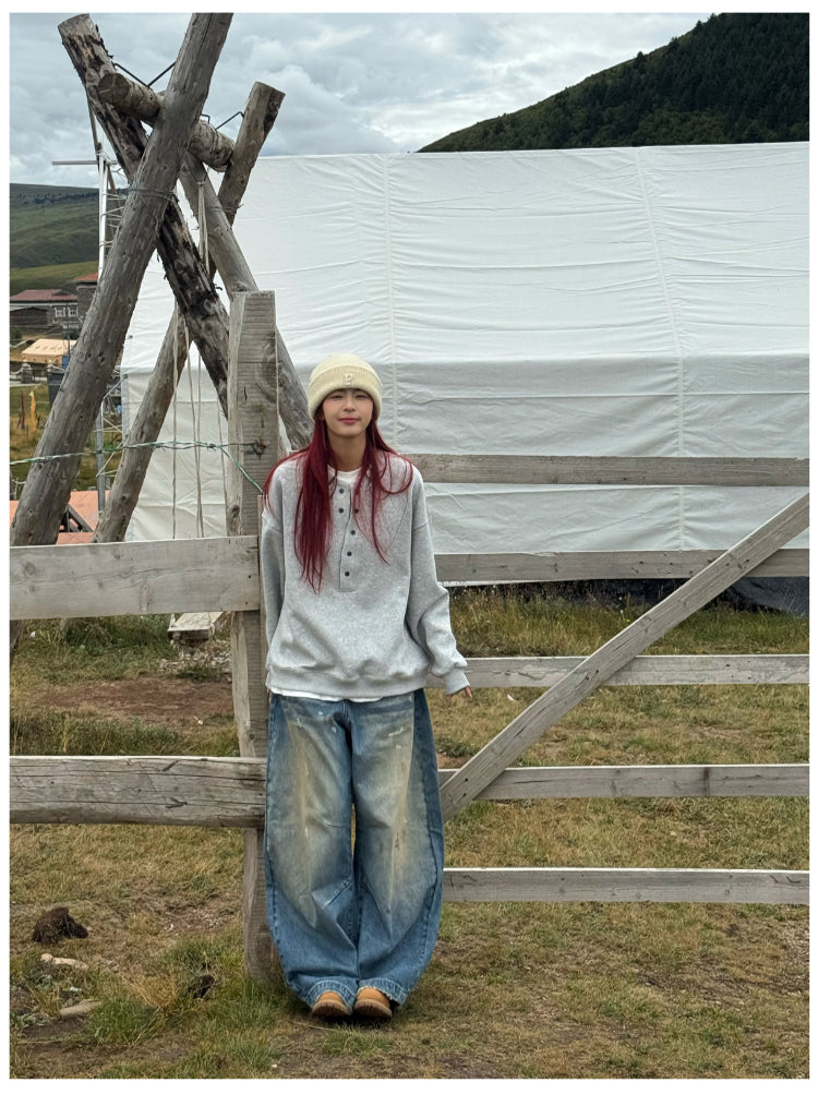 フェイクツーピースヘンリーカラースウェット N686