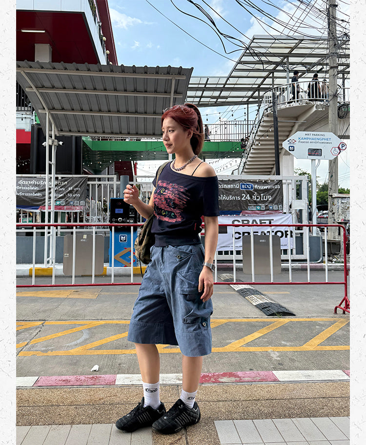 ミリタリー ワイドカーゴハーフパンツ N509