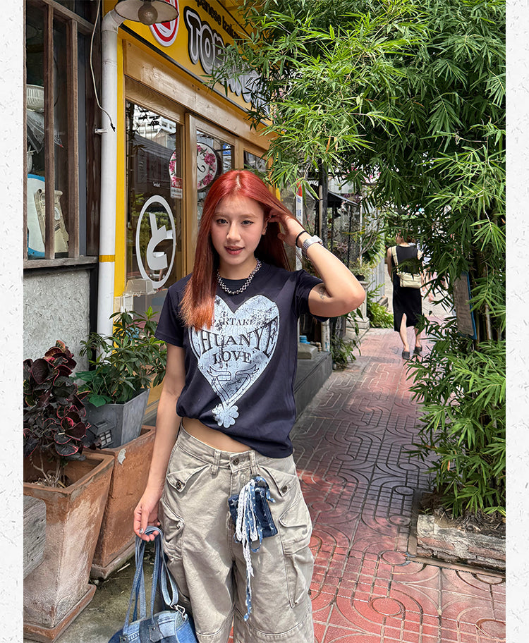 ヴィンテージハート グラフィックTシャツ N516