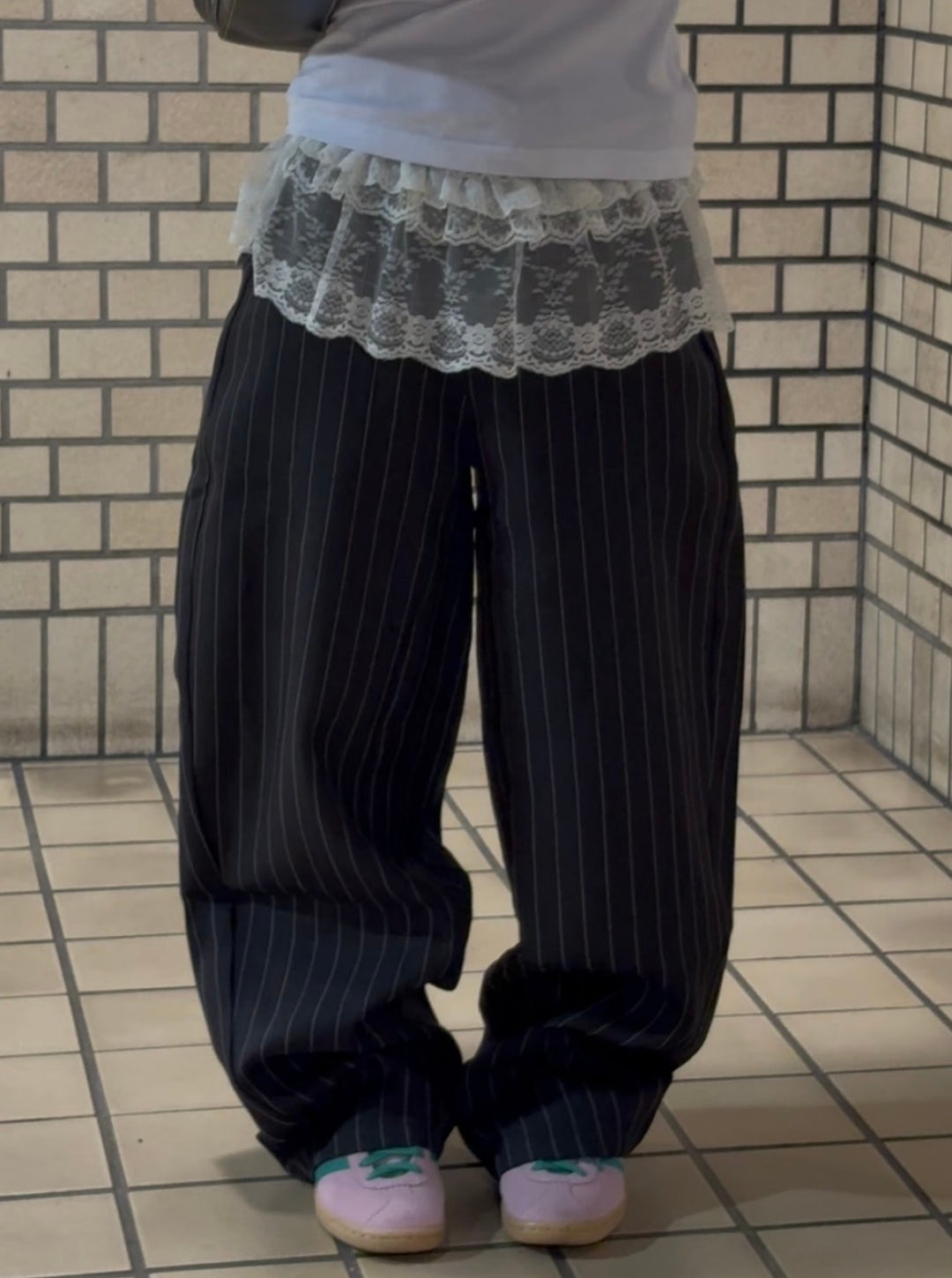 ピンストライプ・ワイドバギースラックス TR001