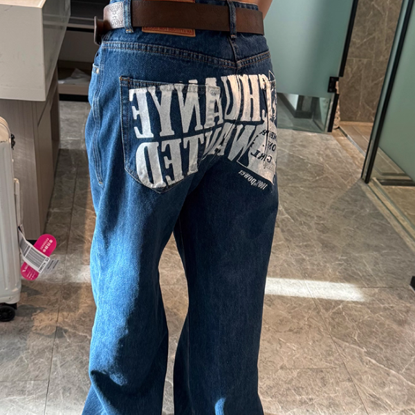 バックアートプリントワイドデニムパンツ TR-008