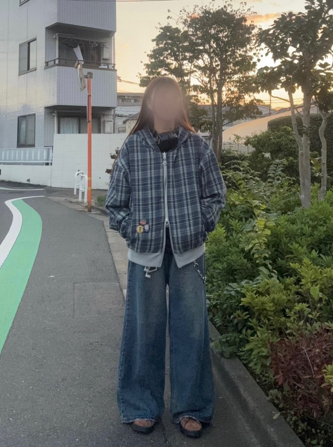 リバーシブルチェックジップパーカー EA006