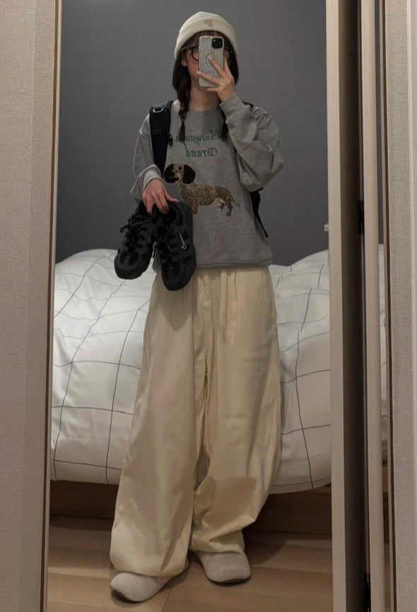 【NoKnow original】ダックスフンドプリントデザインショート丈スウェット