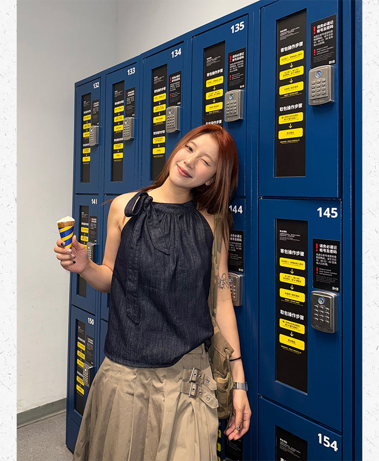 ノースリーブレースアップシャツ N505