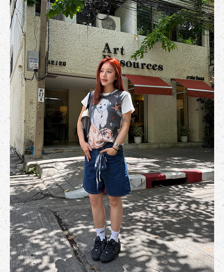 ドッグプリント半袖Tシャツ N504