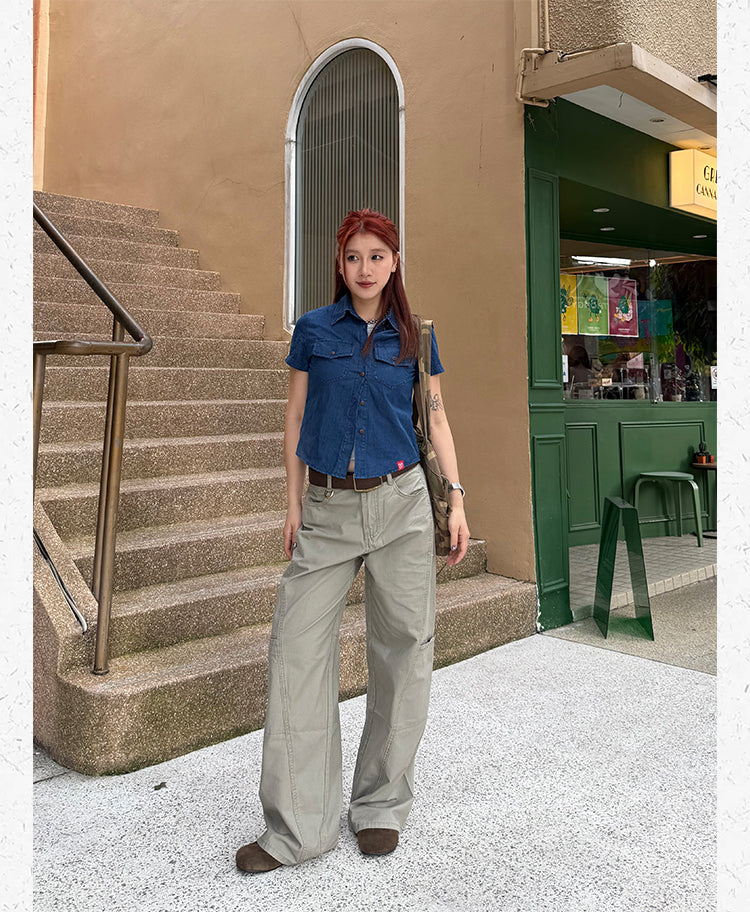 クロップド丈 半袖ウエスタンデニムシャツ N506