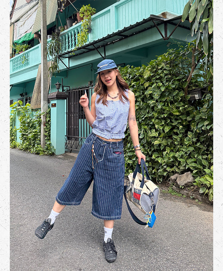 ストライプクロップドパンツ N477