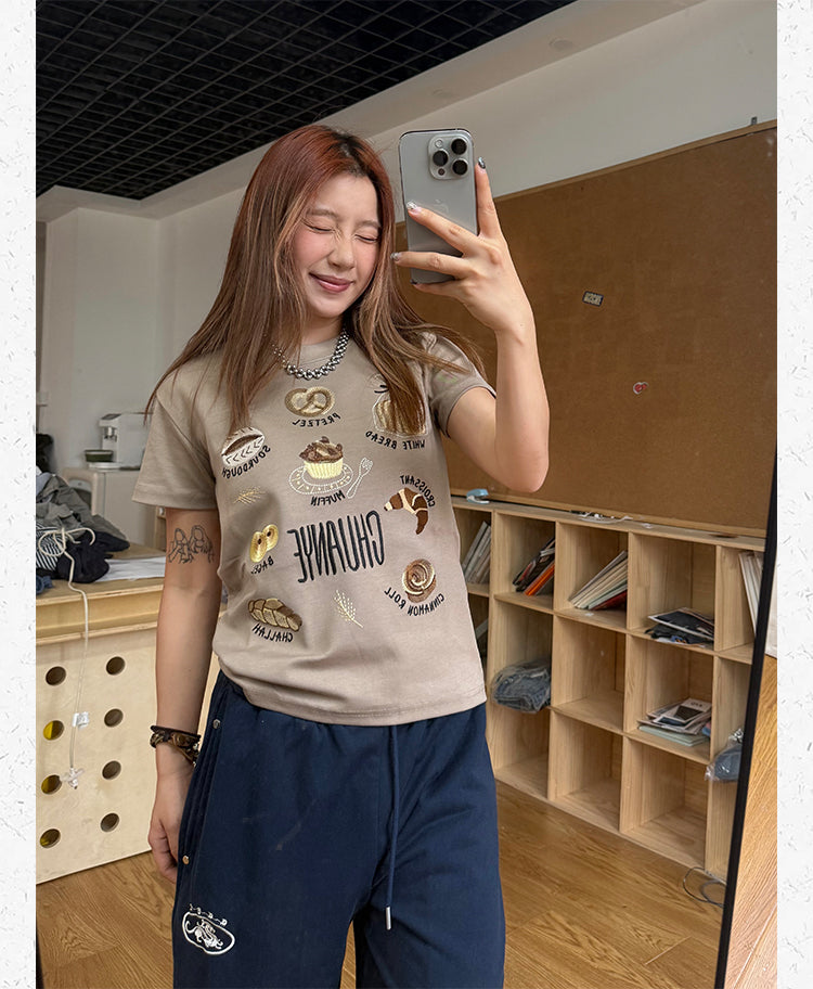 ベーカリー刺繍風 イラストTシャツ N517