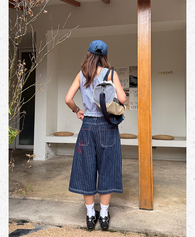 ストライプクロップドパンツ N477