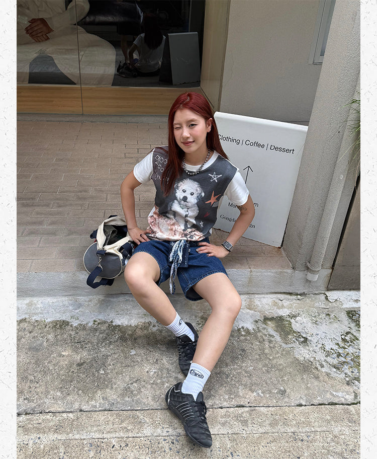 ドッグプリント半袖Tシャツ N504