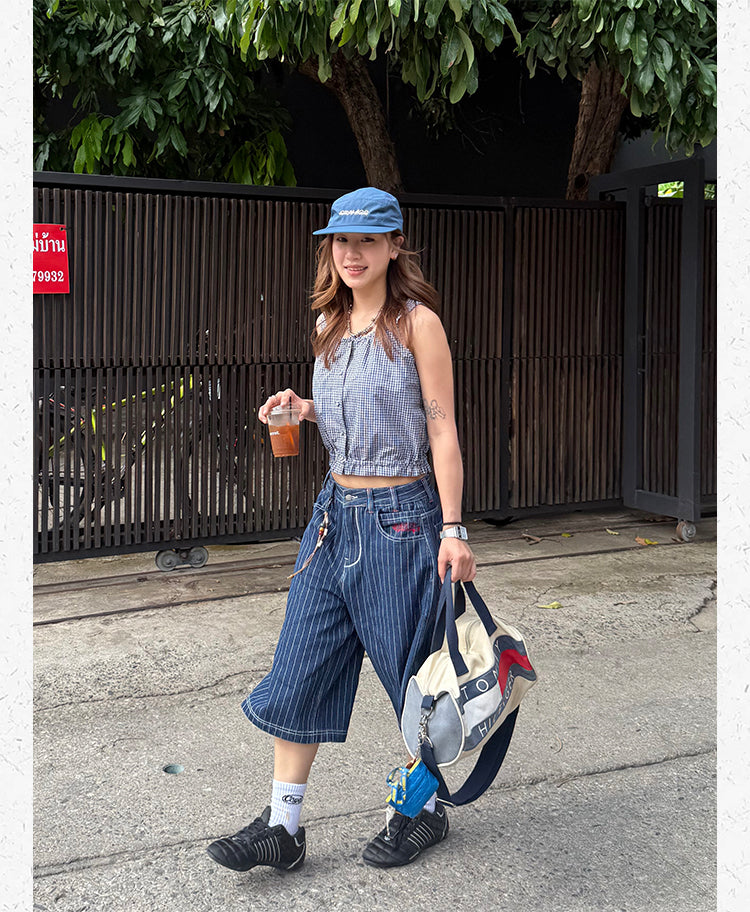 ストライプクロップドパンツ N477