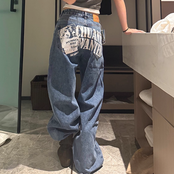 バックアートプリントワイドデニムパンツ TR-008