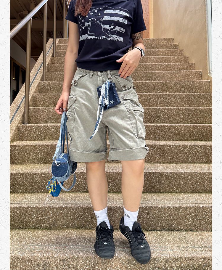 ミリタリー ワイドカーゴハーフパンツ N509